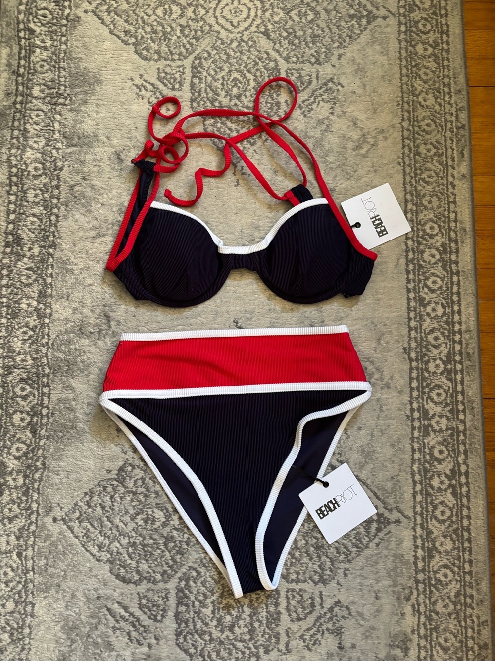 Beach Riot Navy and Red High-Waist Bikini - Picture 2 of 6